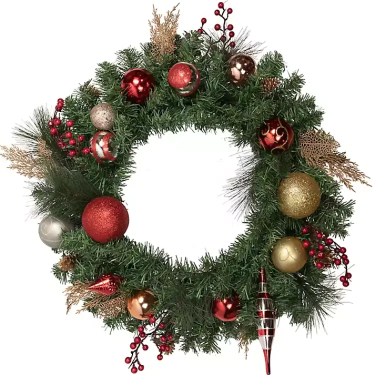Discount Green Pine with Ornaments Wreath Christmas Wreaths
