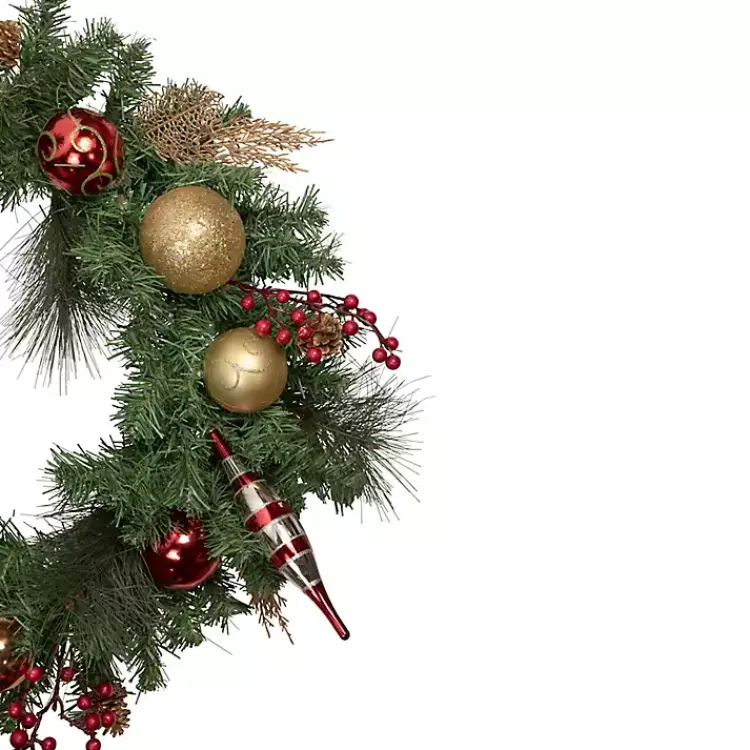 Discount Green Pine with Ornaments Wreath Christmas Wreaths