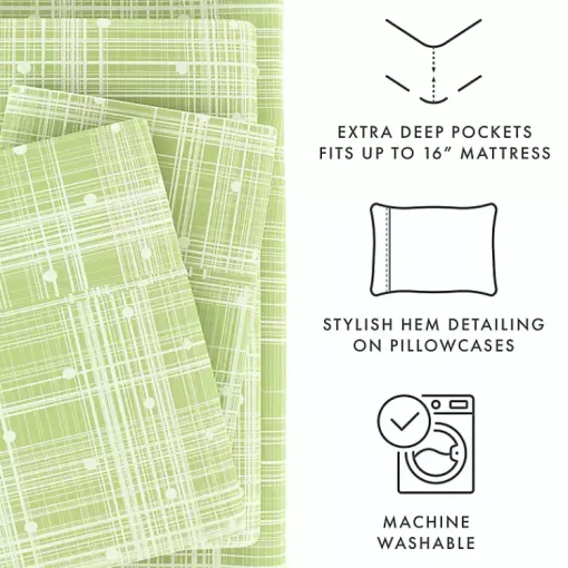 Kirklands Home Bed Sheets|Plaid Polka Dot 3-pc. Twin Sheet Set Green