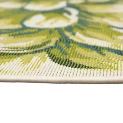 Kirklands Home Outdoor Rugs|Round Floral Bloom Indoor/Outdoor Rug, 3x3 Green