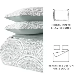 Kirklands Home Quilts|Green Scalloped Reversible 3-pc. King Quilt Set