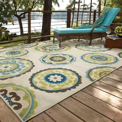 Kirklands Home Outdoor Rugs|Green Suzani Capetown Area Rug, 5x7