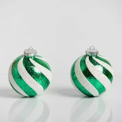 Sale Green Swirl 4 in. Tree Ornaments, Set of 2 Christmas Tree Decorations
