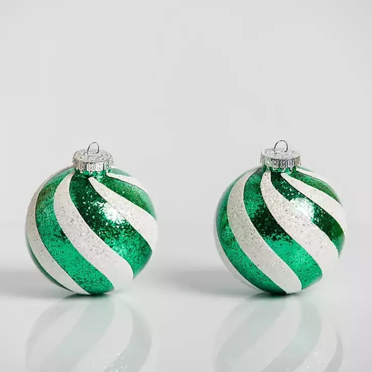 Sale Green Swirl 4 in. Tree Ornaments, Set of 2 Christmas Tree Decorations