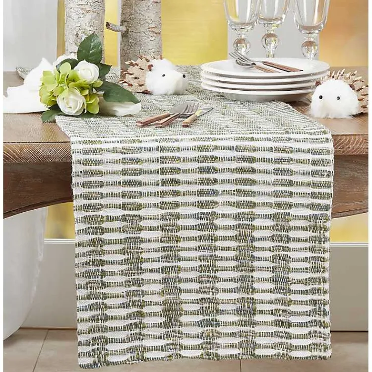 Kirklands Home Table Linens|Green Tea Woven Stripe Table Runner, 54 in.