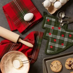 Discount Green Tree Plaid 3-pc. Dishtowel & Potholder Set Christmas Dining & Entertaining