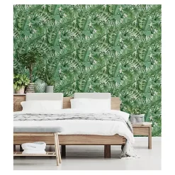 Kirklands Home Wall Murals & Wallpaper|Tropical Leaves Peel & Stick Wallpaper Green