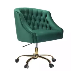 Kirklands Home Office Furniture|Velvet Tufted Golden Leg Swivel Office Chair Green