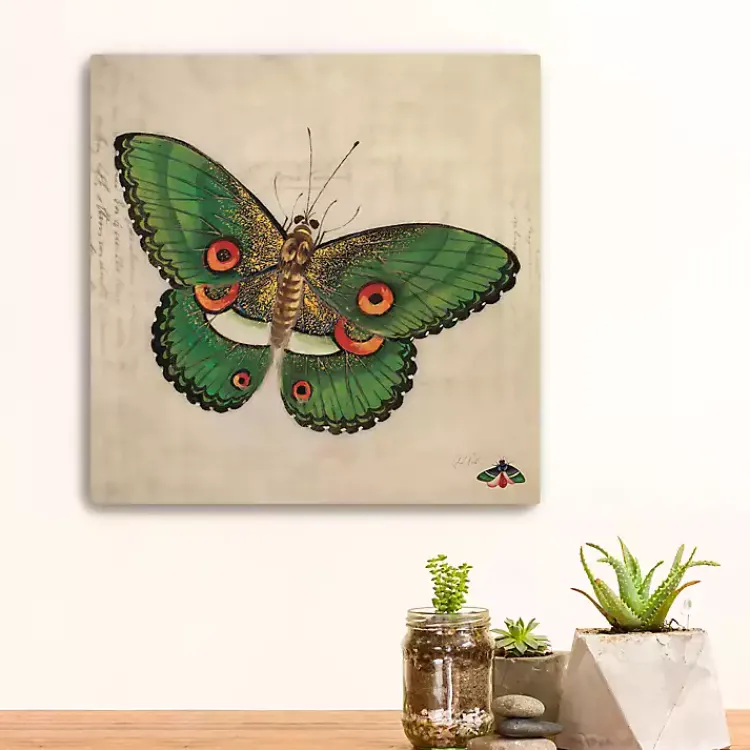 Kirklands Home Canvas Art|Green Vintage Butterfly Canvas Art Print