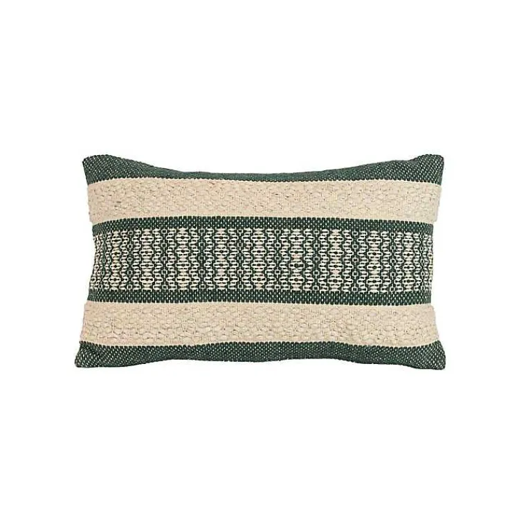 Sale Green Woven Stripe Lumbar Pillow Pillows