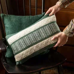Sale Green Woven Stripe Lumbar Pillow Pillows