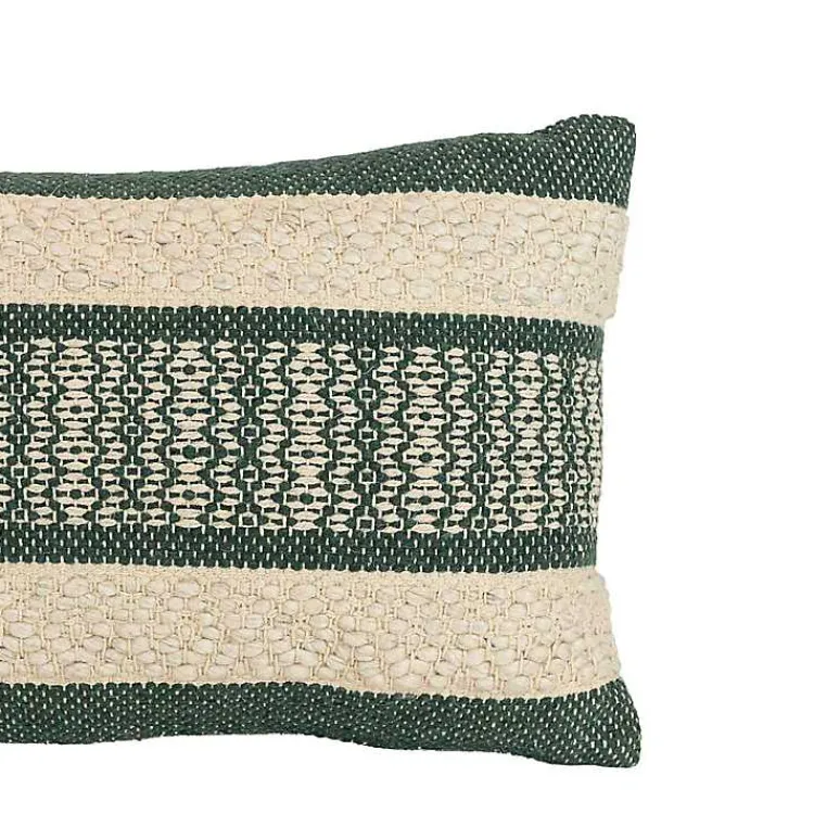 Sale Green Woven Stripe Lumbar Pillow Pillows