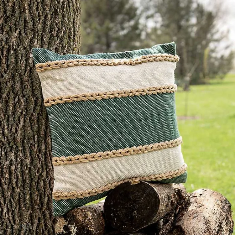 Hot Green Woven Wide Stripe Indoor/Outdoor Pillow Pillows