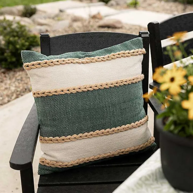 Hot Green Woven Wide Stripe Indoor/Outdoor Pillow Pillows