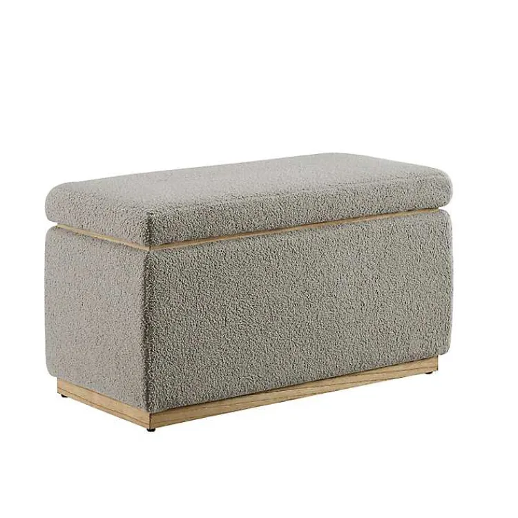 Kirklands Home Benches & Ottomans|Greige Sherpa & Pine Rectangle Storage Ottoman
