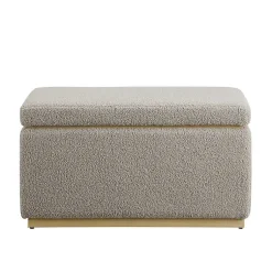 Kirklands Home Benches & Ottomans|Greige Sherpa & Pine Rectangle Storage Ottoman