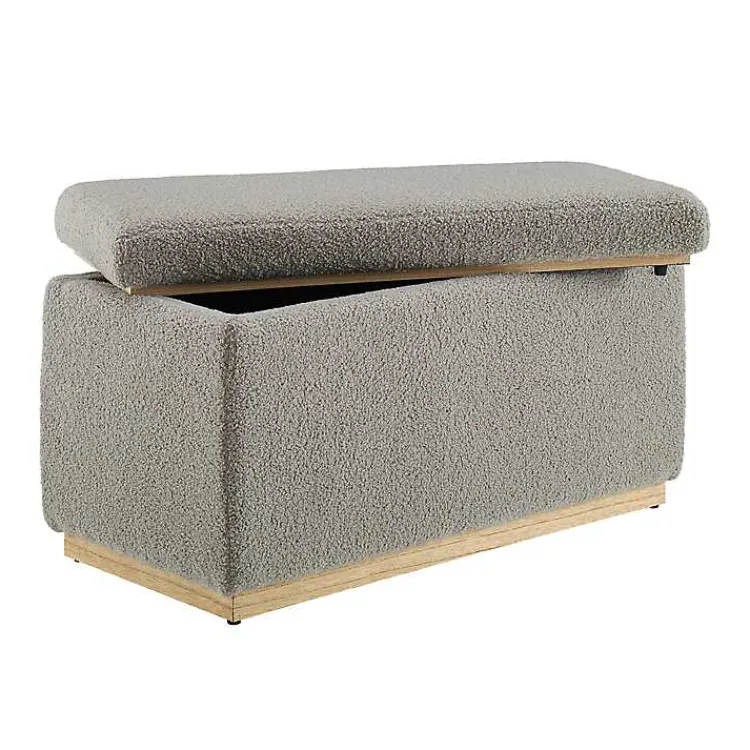 Kirklands Home Benches & Ottomans|Greige Sherpa & Pine Rectangle Storage Ottoman