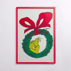 Discount Grinch Looking Through Wreath Framed Art Print Christmas Art & Wall Decor