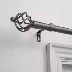Kirklands Home Curtain Rods & Hardware|Gunmetal Adjustable Torch Curtain Rod, 120 in. Gray
