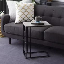 Kirklands Home Accent & End Tables|Gunmetal Black Geometric Metal C-Table Brown