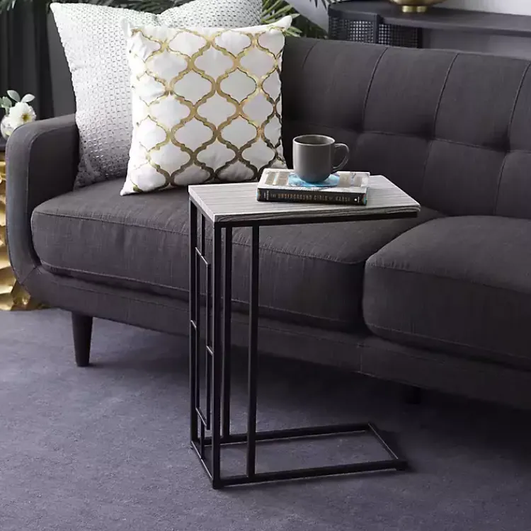 Kirklands Home Accent & End Tables|Gunmetal Black Geometric Metal C-Table Brown