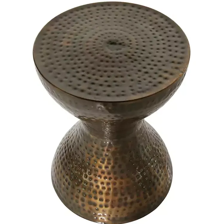 Kirklands Home Accent & End Tables|Hammered Bronze Iron Hourglass Accent Table Brown