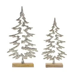 Outlet Hammered Metal Pine Tree Figurines, Set of 2 Christmas Decorations