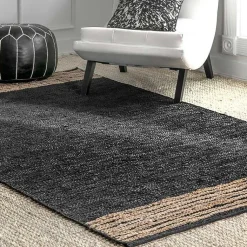 Kirklands Home Area Rugs|Hand Braided Leather Kelli Jute Area Rug, 7x9 Black