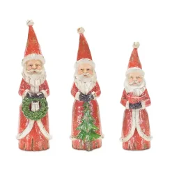 Online Hand Carved Wooden Santas, Set of 3 Christmas Decorations
