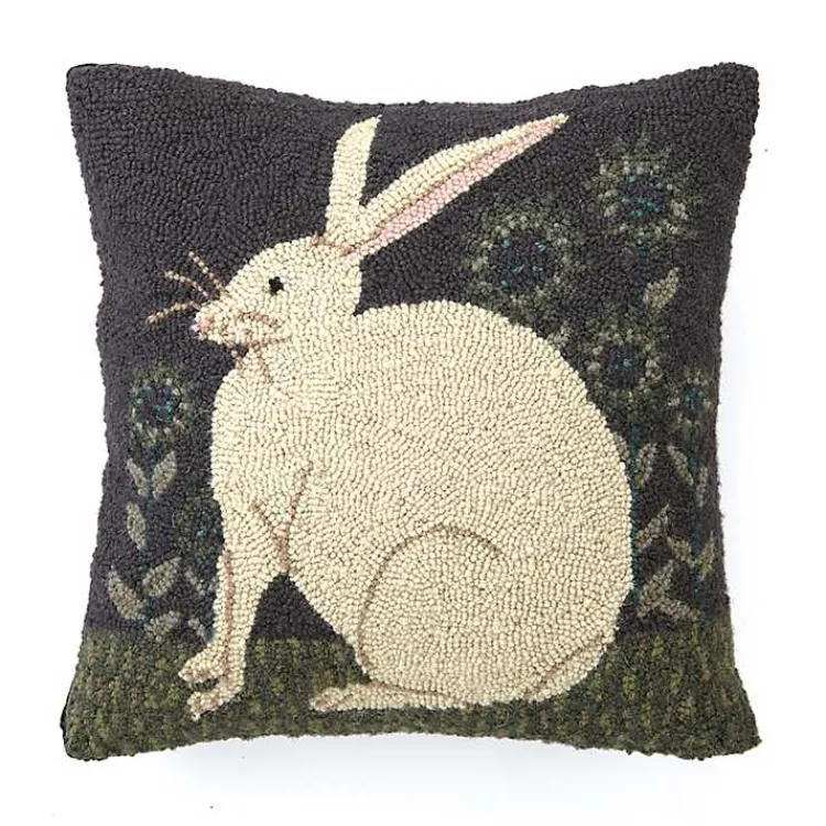 New Handhooked Bunny in a Field Throw Pillow Easter Decorations