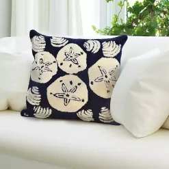 Kirklands Home Outdoor Cushions & Pillows|Handhooked Navy Sand Dollar Outdoor Throw Pillow