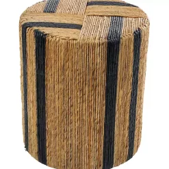 Kirklands Home Accent & End Tables|Handmade Round Banana Leaf Striped Accent Table Brown