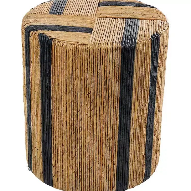 Kirklands Home Accent & End Tables|Handmade Round Banana Leaf Striped Accent Table Brown