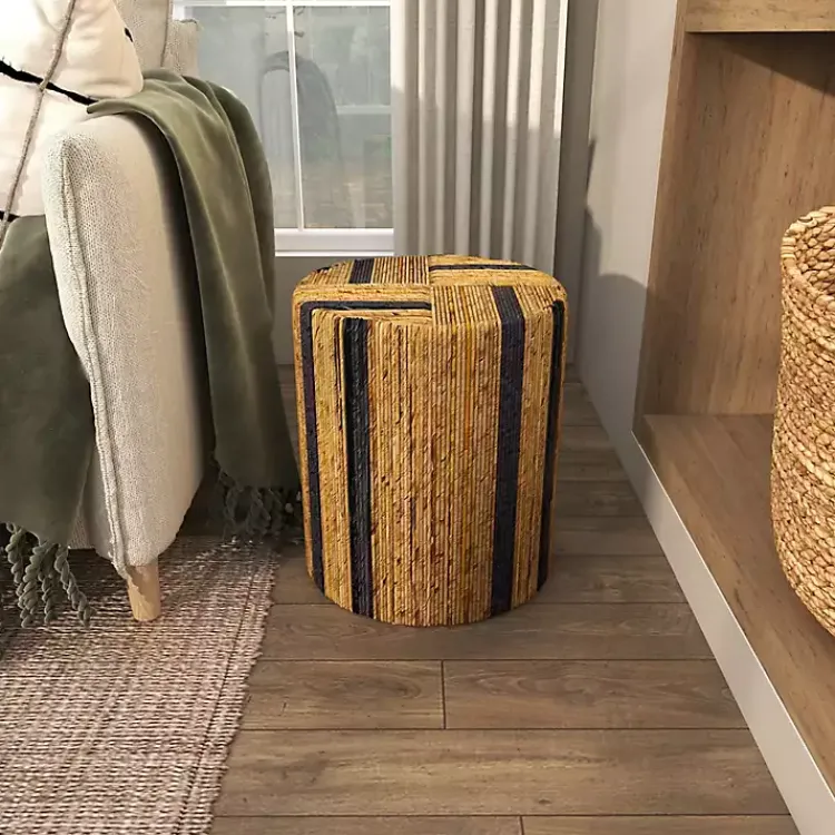 Kirklands Home Accent & End Tables|Handmade Round Banana Leaf Striped Accent Table Brown