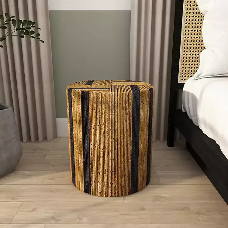 Kirklands Home Accent & End Tables|Handmade Round Banana Leaf Striped Accent Table Brown