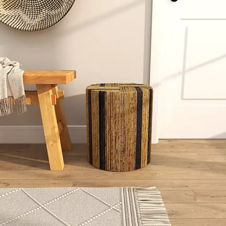 Kirklands Home Accent & End Tables|Handmade Round Banana Leaf Striped Accent Table Brown