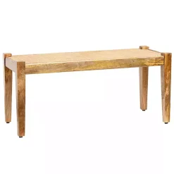 Kirklands Home Entryway Furniture|Handwoven Rattan Cane and Mango Wood Bench