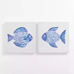 Kirklands Home Canvas Art|Happy Blue Fish Canvas Art Prints, Set of 2