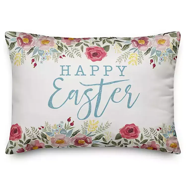 New Happy Easter Floral Border Accent Pillow Easter Decorations