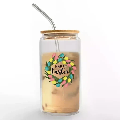Online Happy Easter Wreath Glass Tumbler Easter Decorations