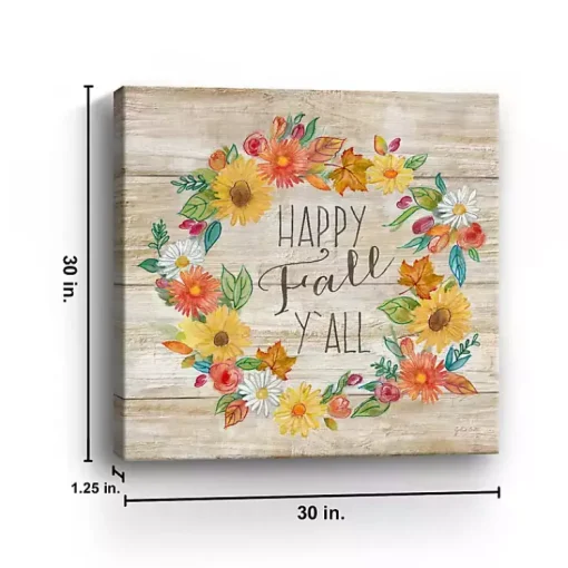 Best Happy Fall Y'all Wreath Giclee Canvas Art Print Fall