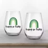 Discount Happy Go Lucky Stemless Wine Glasses, Set of 2 St Patricks Day Decorations