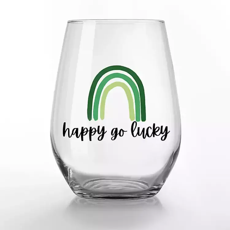 Discount Happy Go Lucky Stemless Wine Glasses, Set of 2 St Patricks Day Decorations