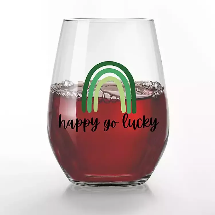 Discount Happy Go Lucky Stemless Wine Glasses, Set of 2 St Patricks Day Decorations