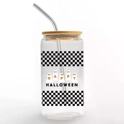 Kirklands Home Glassware & Drinkware|Happy Halloween Ghosts Checkered Halloween Tumbler