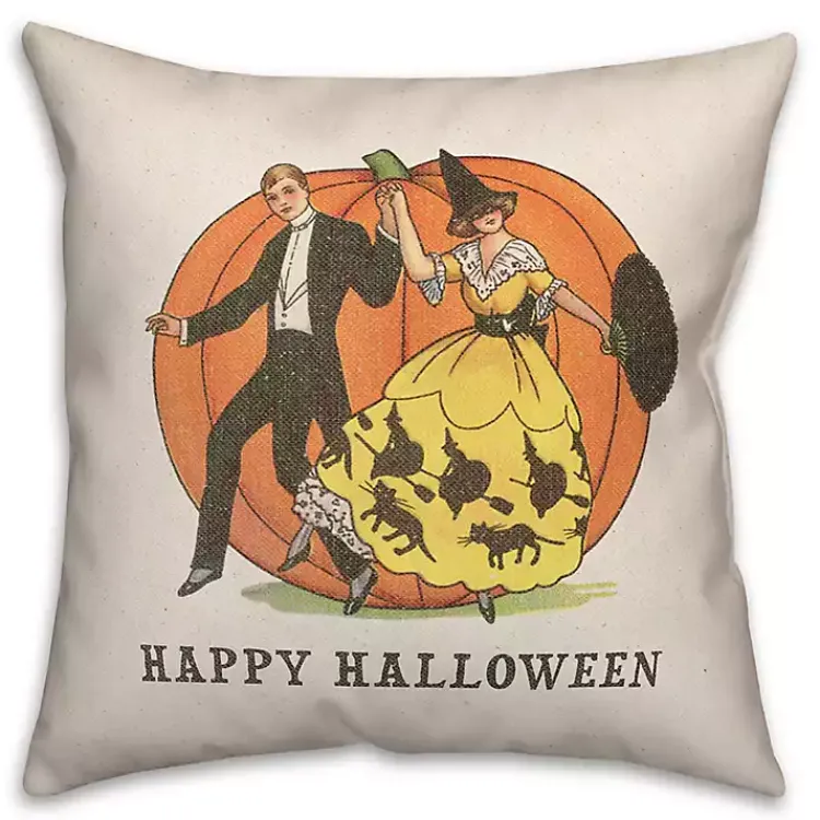 Happy Halloween Linen Throw Pillow Halloween