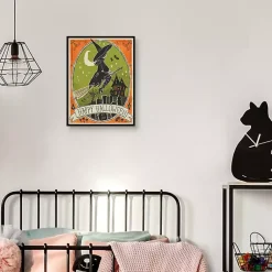 New Happy Halloween Witch Canvas Wall Plaque Halloween