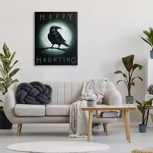 Sale Happy Haunting Black Crow Canvas Art Print Halloween