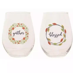 Best Harvest Sentiment Stemless Wine Glasses, Set of 4 Fall