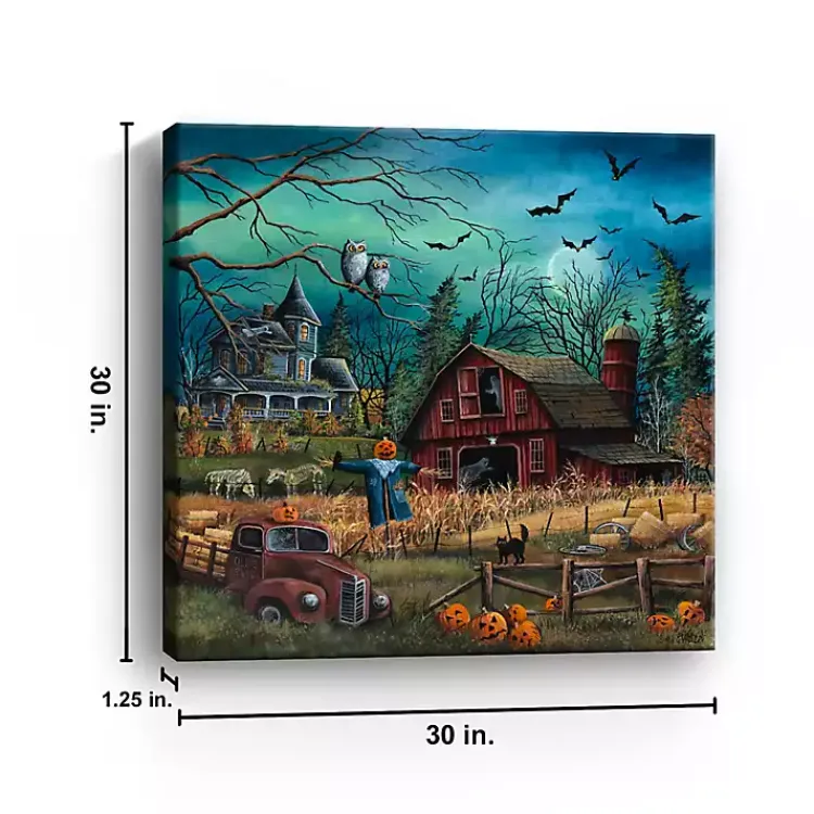 Clearance Haunted Farm Canvas Art Print, 30x30 Halloween
